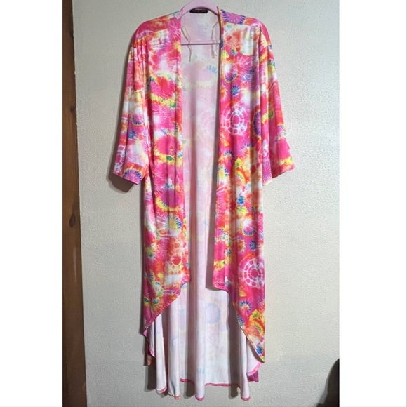 Pink Rainbow Tie Dye Kimono/Duster - Picture 1 of 4
